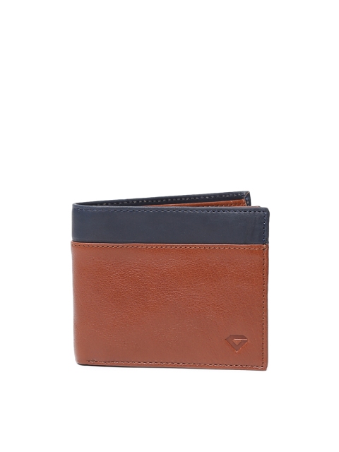 

INVICTUS Men Tan Brown & Navy Blue Colourblocked Leather Wallet