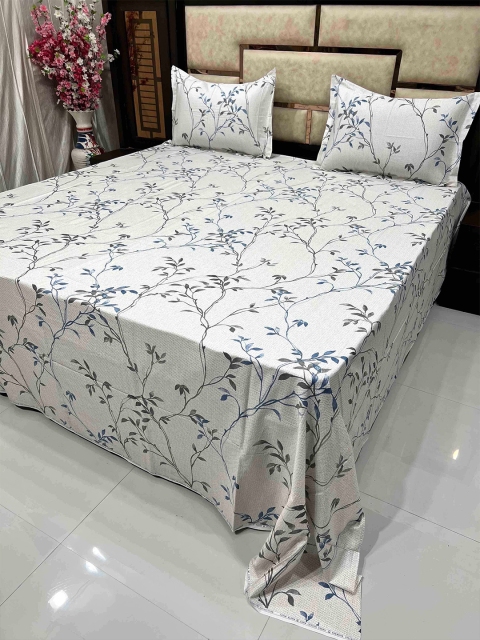 

Pure Decor Blue & Grey Floral King Bedsheet with 2 Pillow Covers