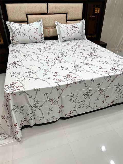 

Pure Decor Floral Printed 500TC Superfine Pure Cotton King Bedsheet with 2 Pillow Covers, Grey