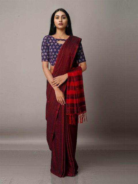 

Unnati Silks Pure Cotton Narayan Peth Saree, Maroon