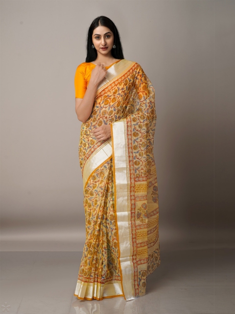 

Unnati Silks Floral Zari Pure Cotton Kota Saree, Orange