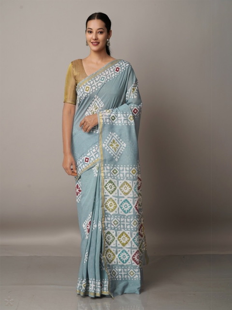 

Unnati Silks Batik Zari Silk Cotton Chanderi Saree, Grey