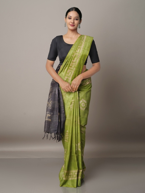 

Unnati Silks Batik Silk Cotton Bhagalpuri Saree, Green