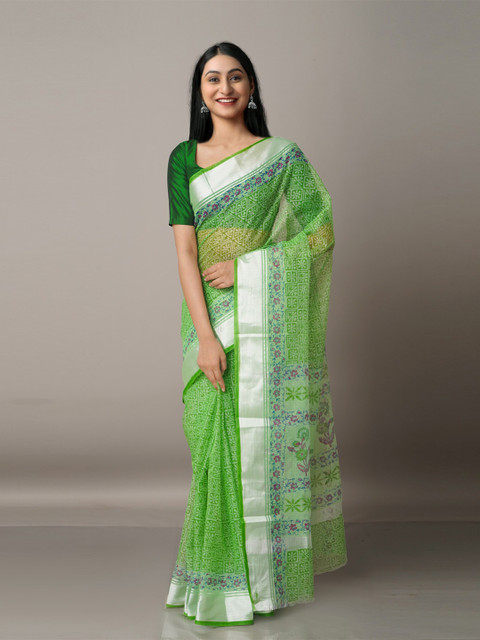 

Unnati Silks Ethnic Motifs Zari Pure Cotton Kota Saree, Green