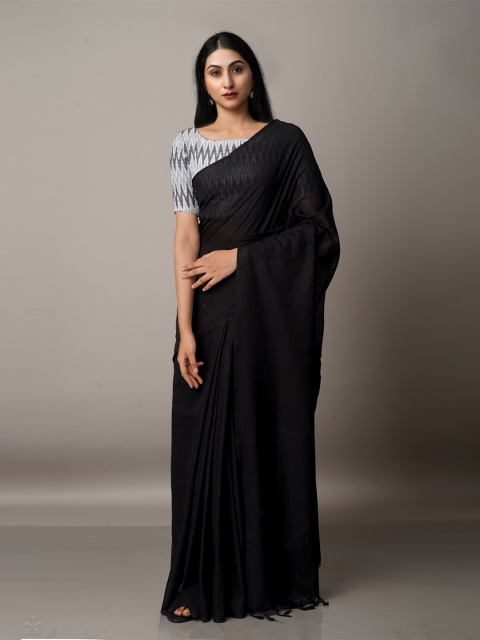 

Unnati Silks Pure Cotton Narayan Peth Saree, Black