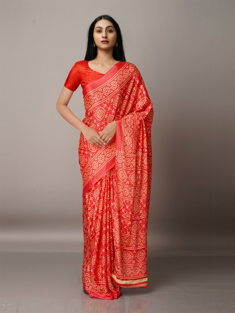 

Unnati Silks Bandhani Silk Blend Bandhani Saree, Orange