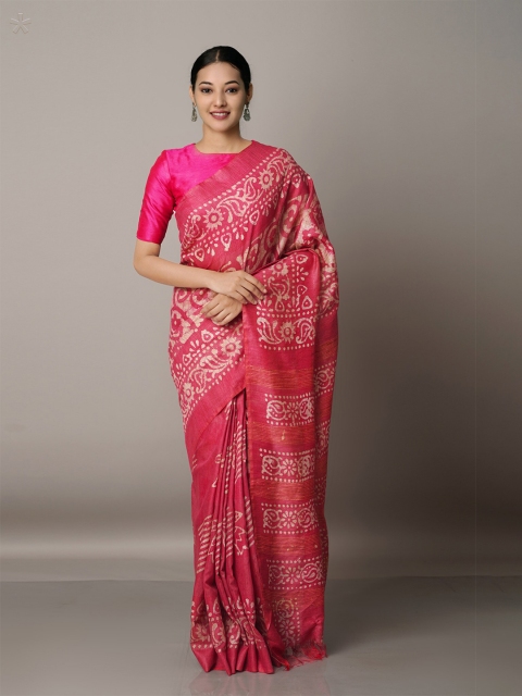 

Unnati Silks Batik Bhagalpuri Saree, Pink