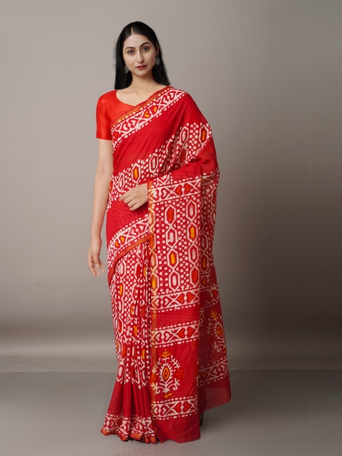 

Unnati Silks Batik Zari Chanderi Saree, Red