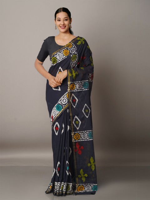 

Unnati Silks Batik Zari Chanderi Saree, Black