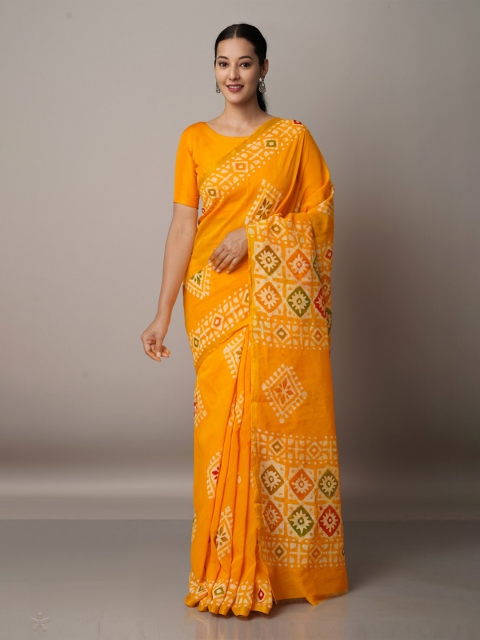 

Unnati Silks Batik Chanderi Saree, Yellow