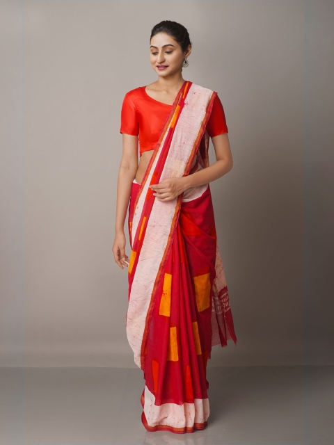 

Unnati Silks Batik Zari Silk Cotton Chanderi Saree, Red