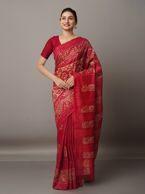 

Unnati Silks Batik Silk Cotton Bhagalpuri Saree, Rose