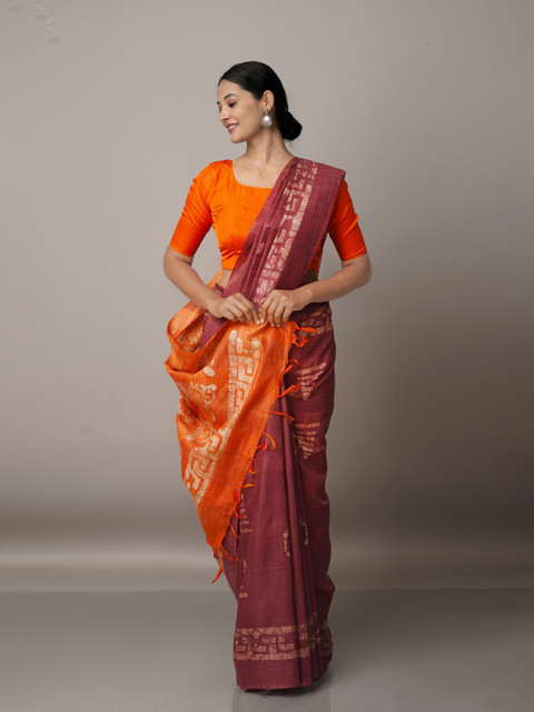

Unnati Silks Batik Silk Cotton Bhagalpuri Saree, Burgundy