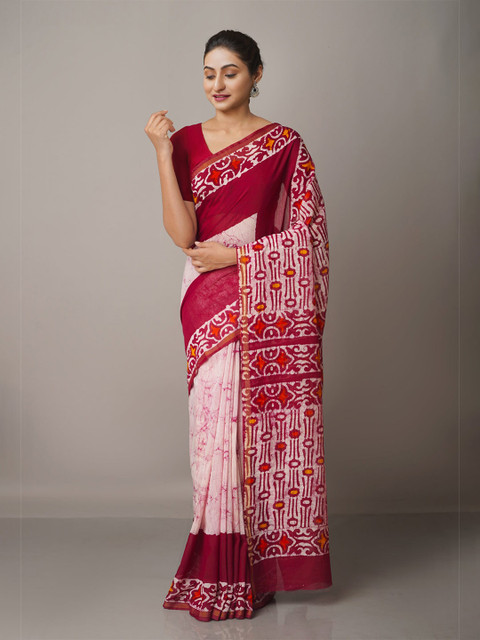 

Unnati Silks Batik Zari Silk Cotton Chanderi Saree, Purple