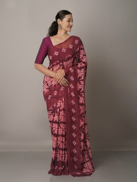 

Unnati Silks Ethnic Motifs Block Print Saree, Pink