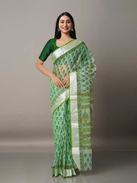 

Unnati Silks Ethnic Motifs Zari Pure Cotton Kota Saree, Green