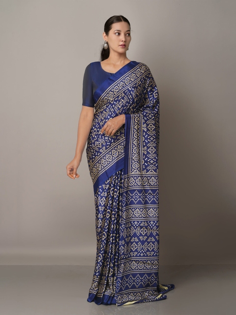 

Unnati Silks Bandhani Silk Blend Bandhani Saree, Blue