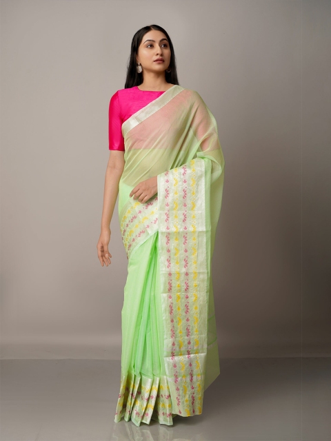 

Unnati Silks Woven Design Zari Silk Blend Kota Saree, Green