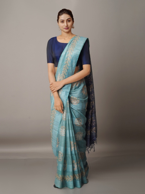 

Unnati Silks Batik Silk Cotton Bhagalpuri Saree, Blue