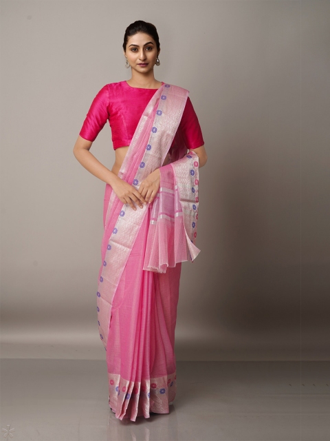 

Unnati Silks Ethnic Motifs Zari Silk Blend Kota Saree, Pink