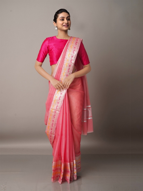 

Unnati Silks Ethnic Motifs Zari Silk Blend Kota Saree, Pink