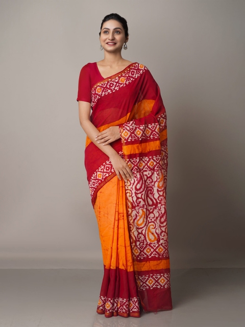 

Unnati Silks Batik Zari Silk Cotton Chanderi Saree, Maroon