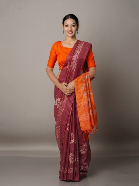

Unnati Silks Batik Silk Cotton Bhagalpuri Saree, Burgundy
