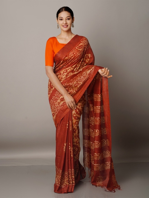

Unnati Silks Batik Silk Cotton Bhagalpuri Saree, Brown