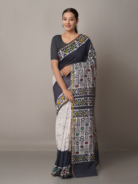 

Unnati Silks Batik Zari Silk Cotton Chanderi Saree, Black