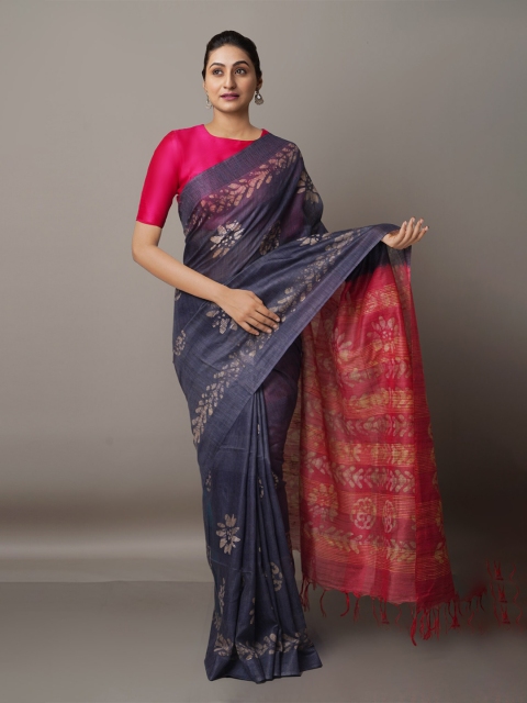 

Unnati Silks Batik Silk Cotton Bhagalpuri Saree, Grey