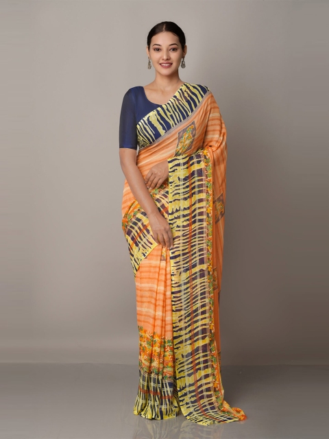 

Unnati Silks Ethnic Motifs Block Print Saree, Orange