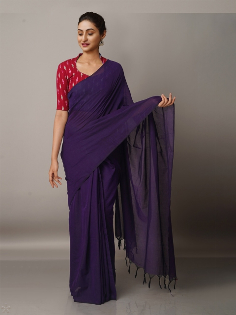 

Unnati Silks Pure Cotton Narayan Peth Handloom Saree, Violet