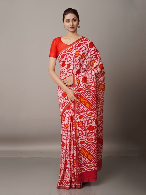 

Unnati Silks Batik Zari Silk Cotton Chanderi Saree, Red