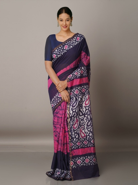 

Unnati Silks Batik Zari Silk Cotton Chanderi Saree, Black