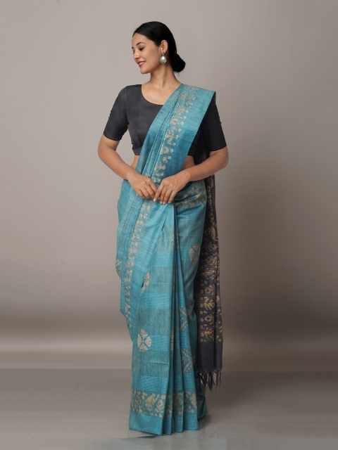 

Unnati Silks Blue & Black Batik Silk Cotton Bhagalpuri Saree