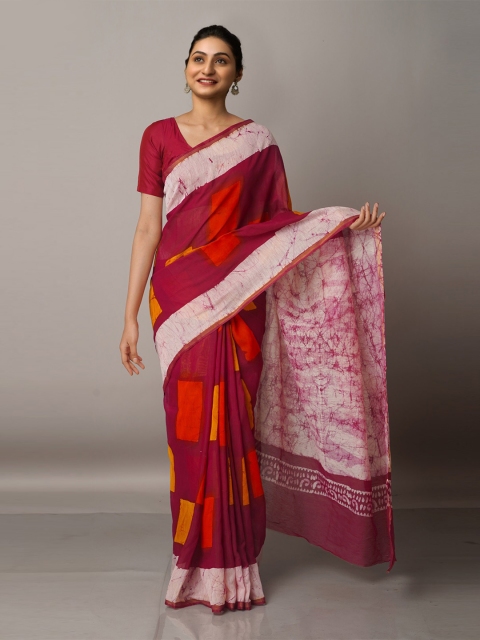 

Unnati Silks Batik Zari Silk Cotton Chanderi Saree, Purple