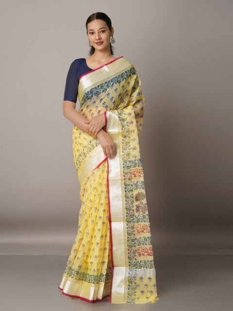 

Unnati Silks Floral Zari Pure Cotton Kota Saree, Yellow