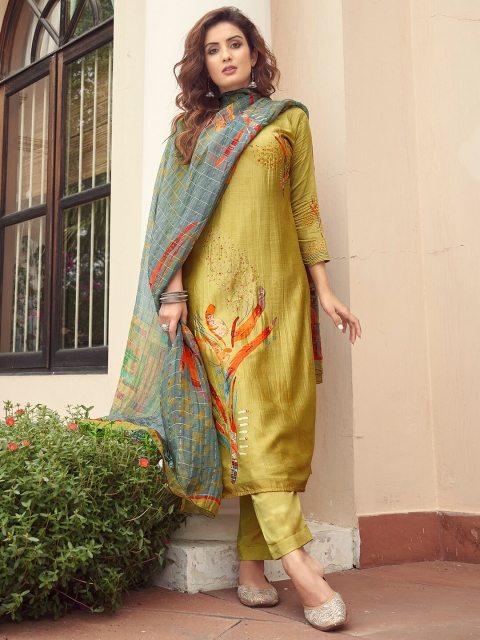 

Stylee LIFESTYLE Printed Pure Silk Unstitched Dress Material, Yellow