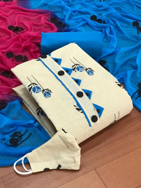 

MORLY Printed Unstitched Dress Material, Blue