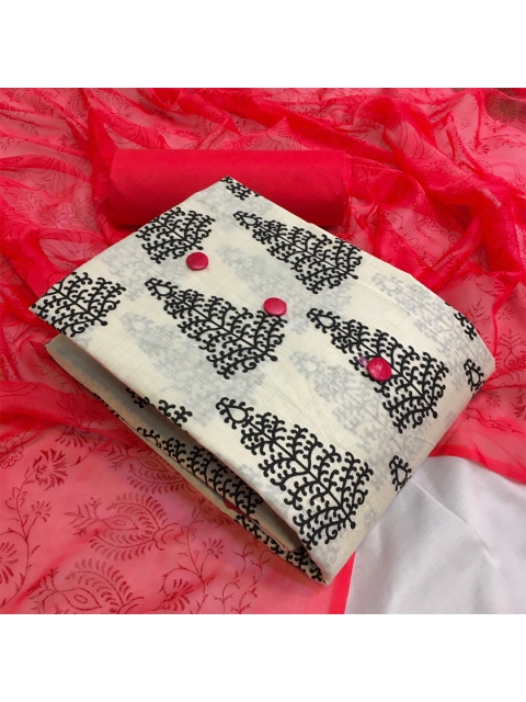 

MORLY Printed Unstitched Dress Material, Off white