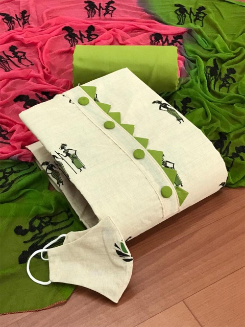 

MORLY Printed Unstitched Dress Material, Green