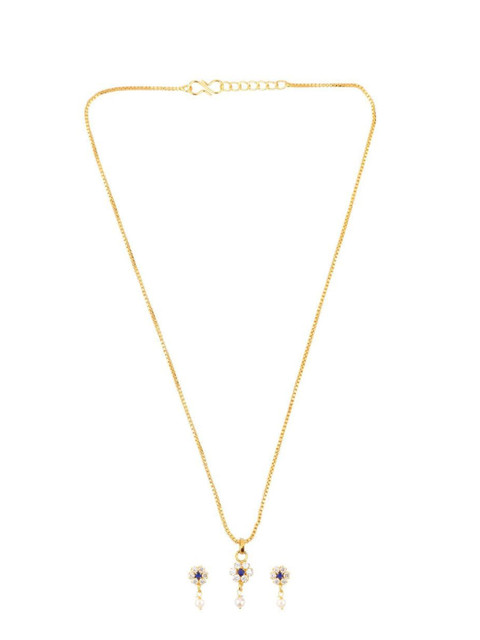 

Efulgenz Gold-Plated Crystal-Studded Elegant Delicate Floral Pendant Set