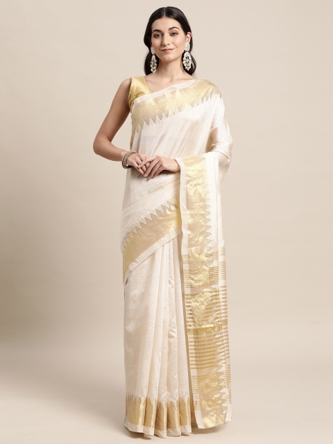 

TORONFRAS Woven Design Zari Silk Cotton Banarasi Saree, Beige