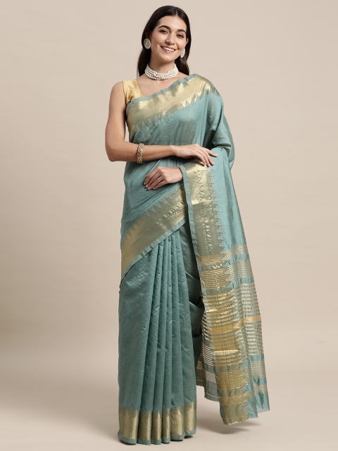 

TORONFRAS Zari Silk Cotton Banarasi Saree, Teal