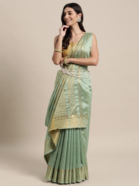 

TORONFRAS Woven Design Zari Silk Cotton Banarasi Saree, Green
