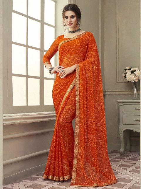 

Satrani Poly Chiffon Bandhani Zari Saree, Orange