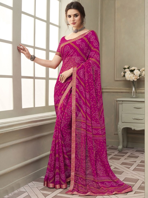 

Satrani Poly Chiffon Bandhani Zari Saree, Pink