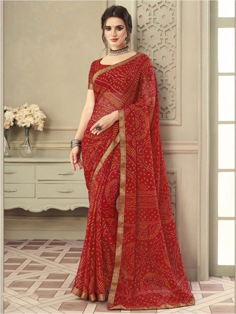 

Satrani Poly Chiffon Bandhani Zari Saree, Red