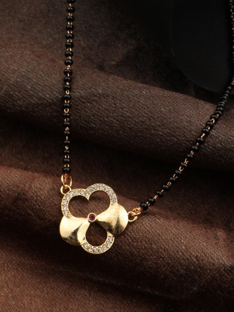 

Vita Bella Gold -Plated Artificial Stones Studded & Beaded Mangalsutra