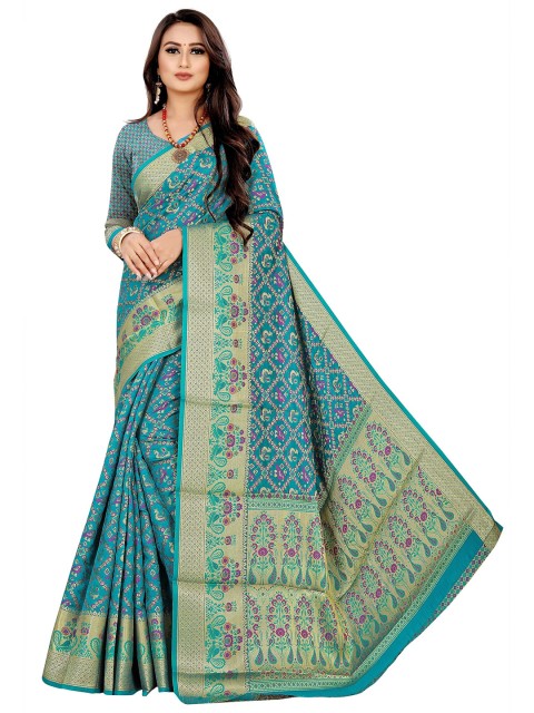 

Rivana Teal & Green Woven Design Zari Patola Saree